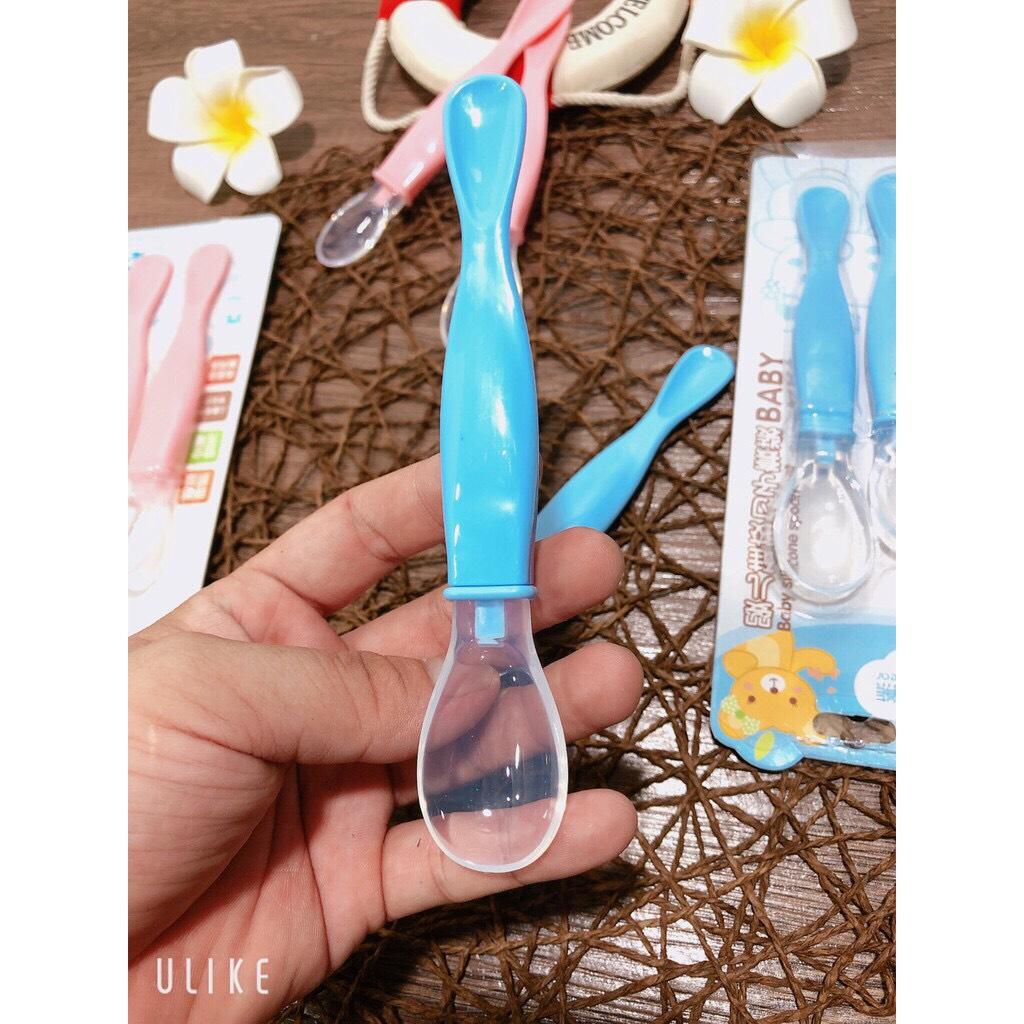 Sét 2 thìa ăn dặm silicone kèm vỉ ms2020