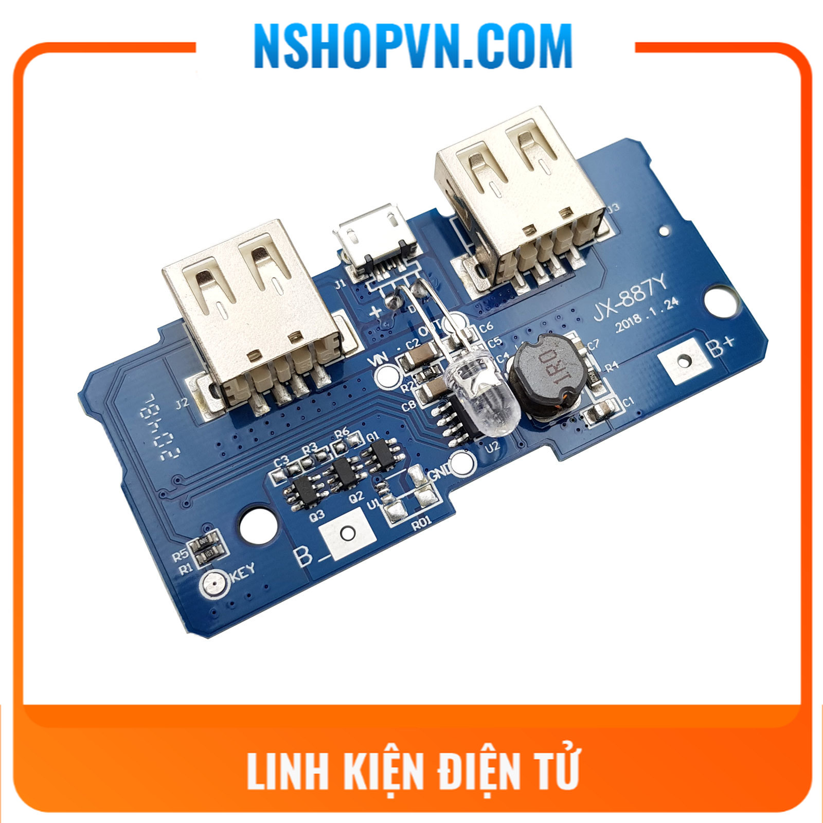 Mạch Sạc Dự Phòng 2 Cổng USB