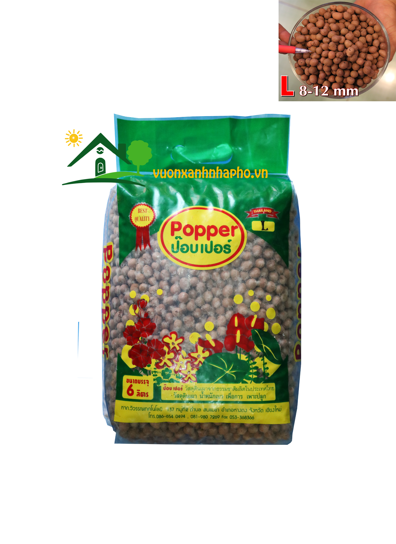 Đất Nung Thái, Đất nung Popper, Túi 6 lít size L - đất sét nung Thailand trồng cây cảnh thuỷ canh quan cảnh