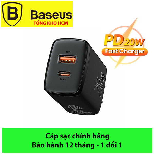 Củ sạc nhanh 20w 2 cổng, cốc sạc nhanh đa năng baseus compact quick charger pps/ pd /qc 3.0 20w