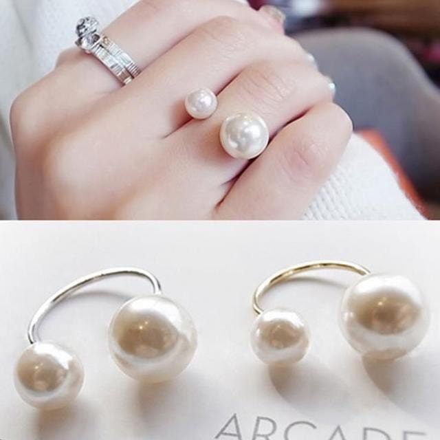Nhẫn hở đính hạt trai bản to cá tính