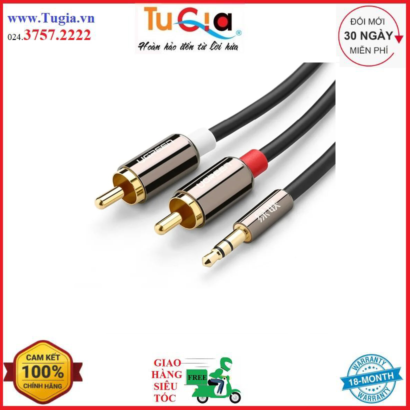 Dây loa 1 ra 2 đầu hoa sen rca mạ vàng cao cấp ugreen 10591 dài 5m-hàng chính hãng