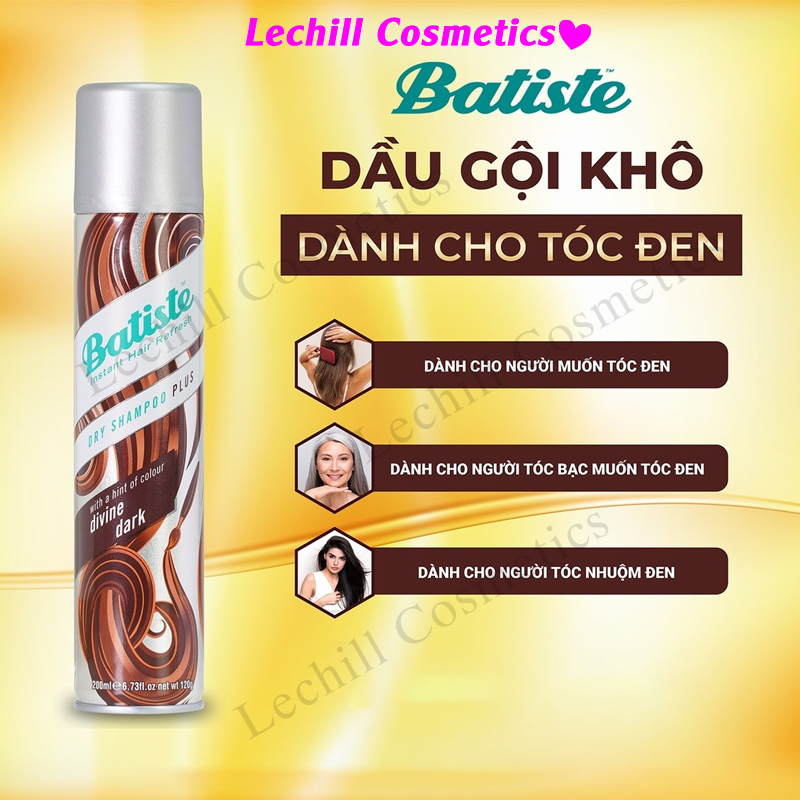 Dầu Gội Khô Batiste Dry Shampoo 200ml-[Original,Cherry,Bush,Fresh,Beautiful brunette,Divine dark,Oriental,Tropical]