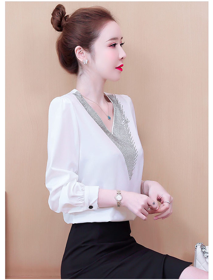 Áo sơ mi công sở cổ v phối cườm - ST3343