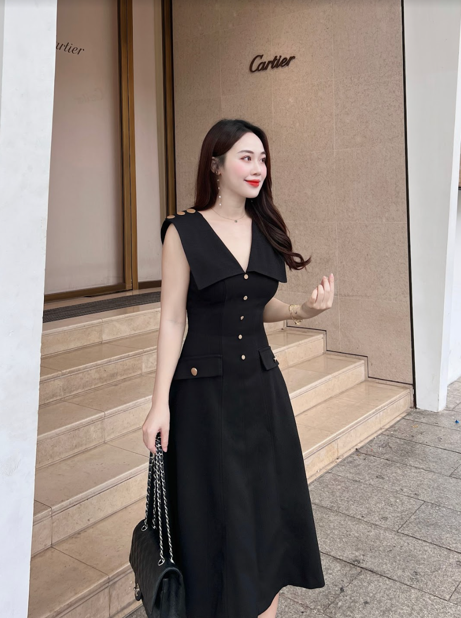 Đầm vạt vai cúc dọc Fiona - MAIIMER