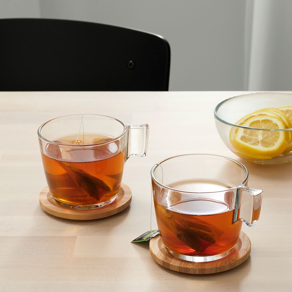 Bộ 2 đế lót cốc, ly nắp đậy cốc tre Forsegla IKEA