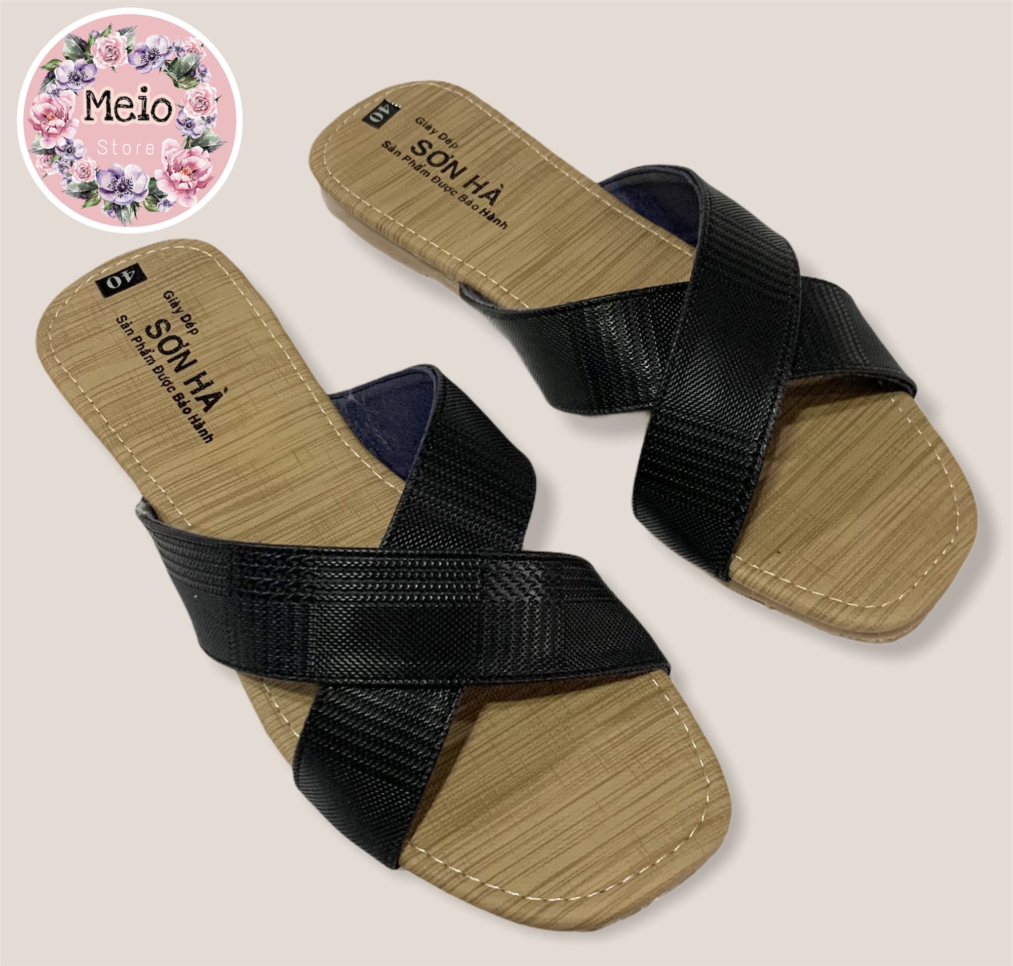 (CÓ SIZE TO)Dép lê nữ quai chéo da bò cao cấp SƠN HÀ