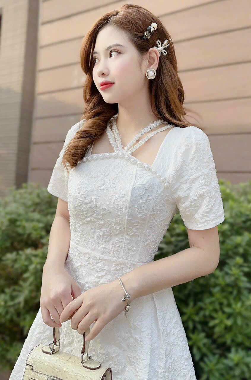Đầm Xòe Gấm Đi Tiệc Phối Cườm Có Mút GuFashion