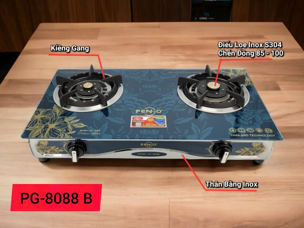 Bếp gas đôi INOX thân cao PENGO PG-8088B