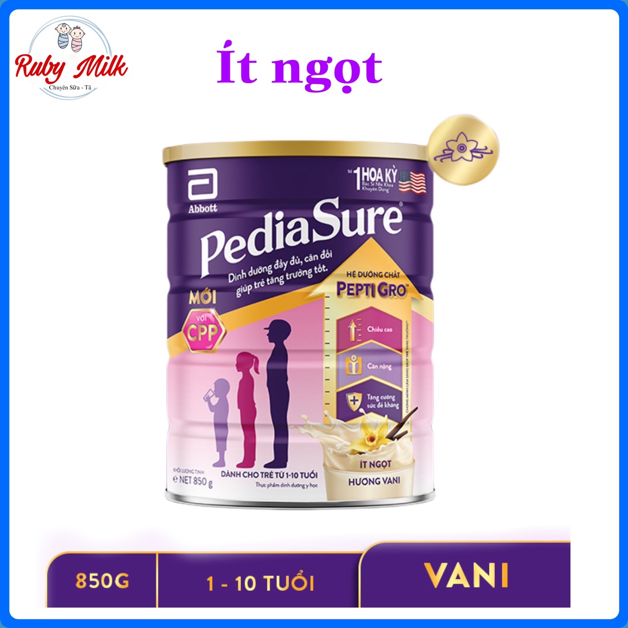 Sữa bột pediasure lon 800g vani ít ngọt