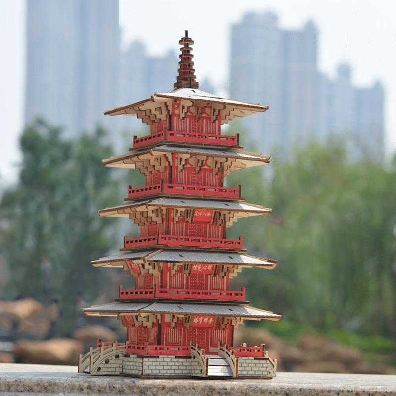 Đồ chơi lắp ráp gỗ 3D Mô hình Hàn Sơn Tự Nhật Bản - Tặng kèm Đèn LED trang trí