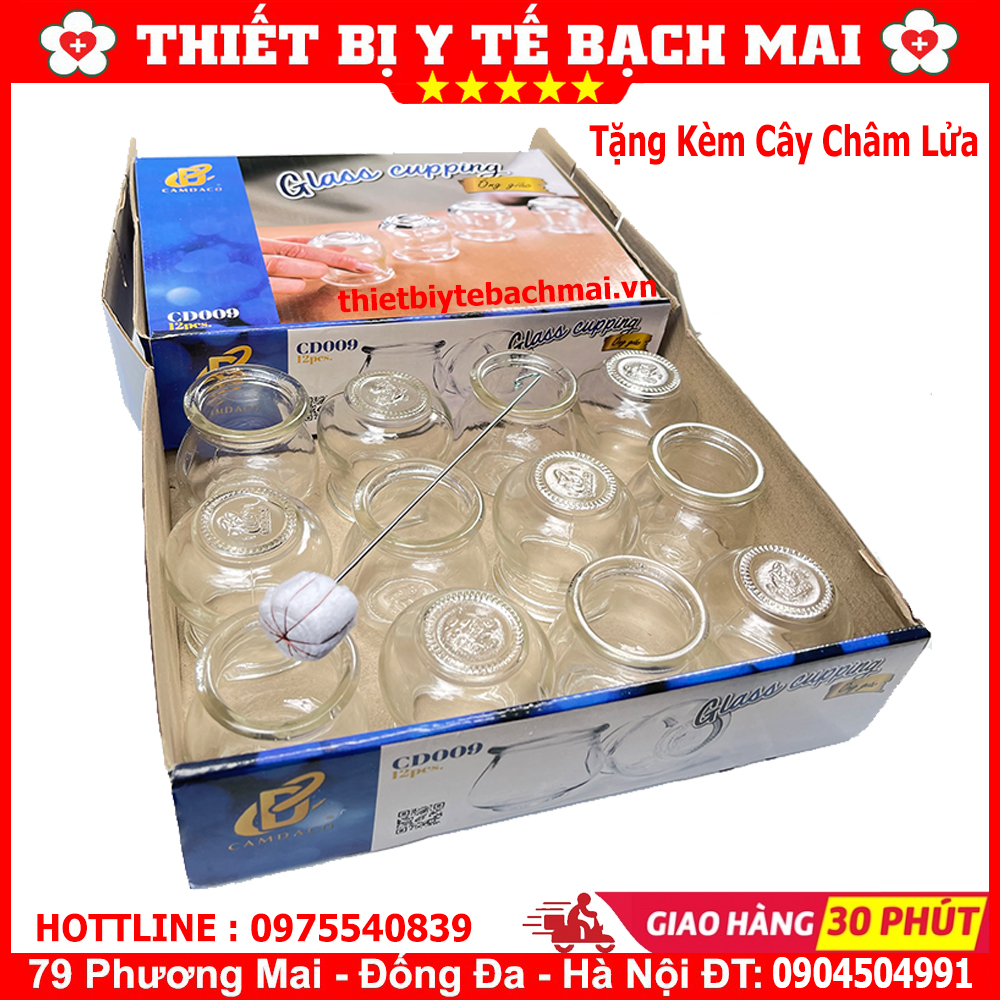 Bộ 12 Ống Giác Hơi Thủy Tinh Kèm Cây Châm Lửa