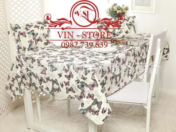 140X220cm KB013 Khăn trải bàn Đàn Bướm Xanh Đỏ Vinstore Homedecor khăn trải bàn đẹp khăn ăn khăn bàn tablecolths tableware flower canvas vintage tea dining table cafe fabric linen cotton