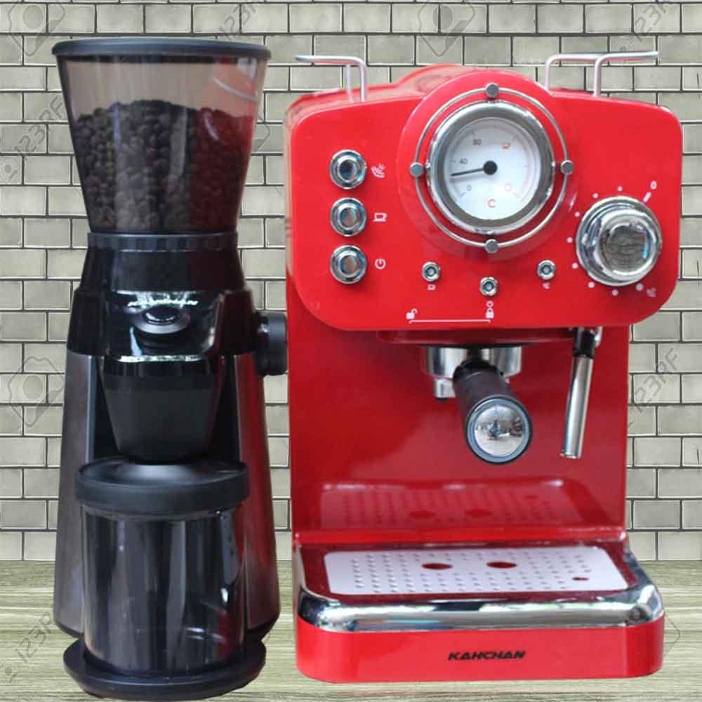 [Trả góp 0%]Combo máy pha cafe và máy xay cafe espresso kahchan