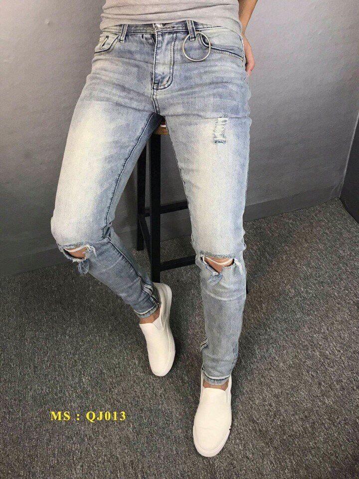 Quần jeans nam rách gối phong cách