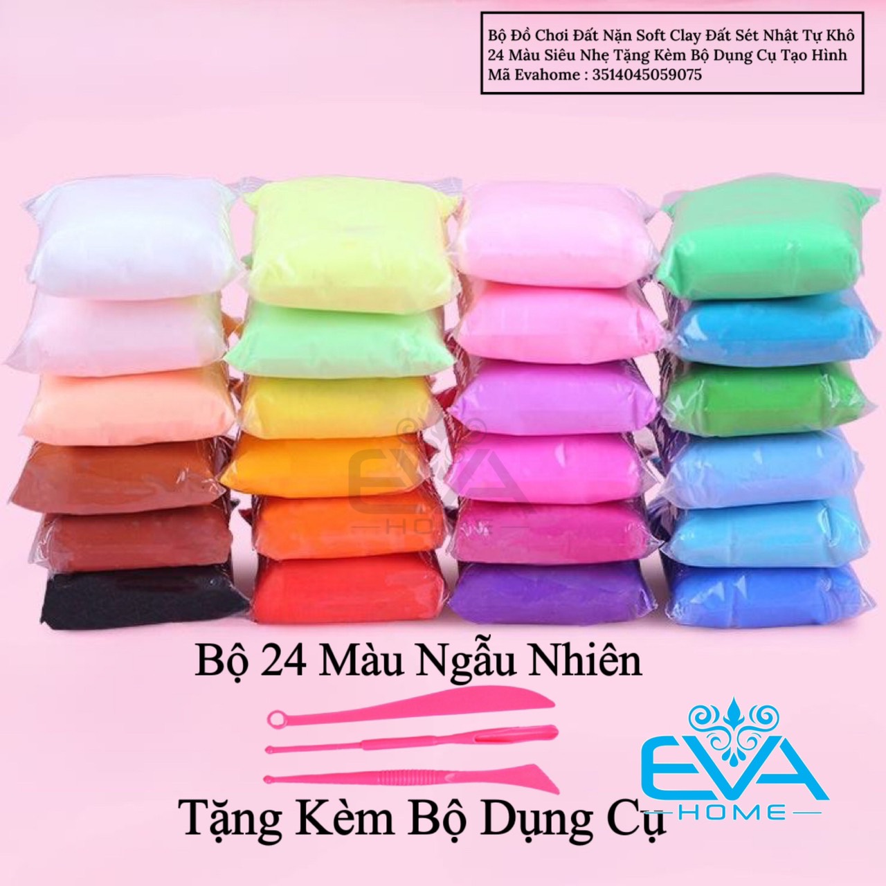 Bộ Đồ Chơi Đất Nặn Soft Clay Đất Sét Nhật Tự Khô 24 Màu Siêu Nhẹ Tặng Kèm Bộ Dụng Cụ Tạo Hình