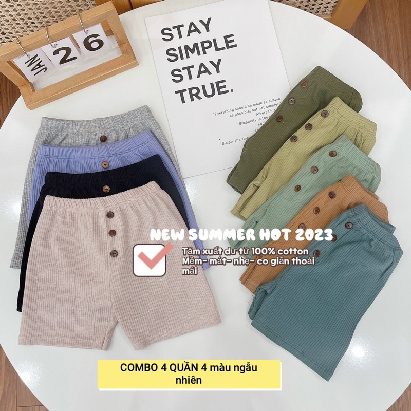 Set 4 quần đùi tăm 3 cúc cho bé