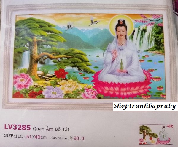 Tranh thêu chữ thập Quan âm Bồ Tát LV3285 kích thước 61 x 40cm