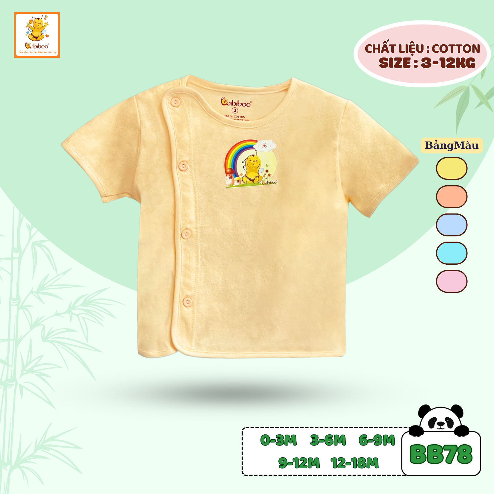 Áo sơ sinh BABIBOO áo tay ngắn cho bé sơ sinh kiểu bác sĩ, vải cotton thấm hút mồ hôi- BB78