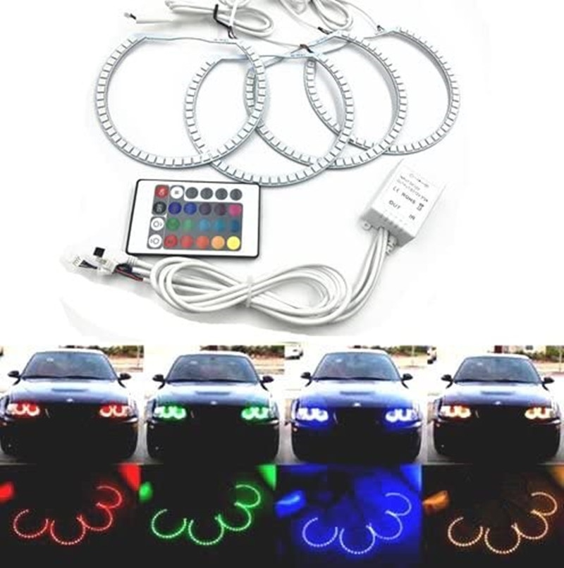 ✥◎۞ Bowen RGB Led angel eye Headlight Multi-color remote control colorful aperture For BMW E36 E38 E39 E46 4x131 mm Accessories