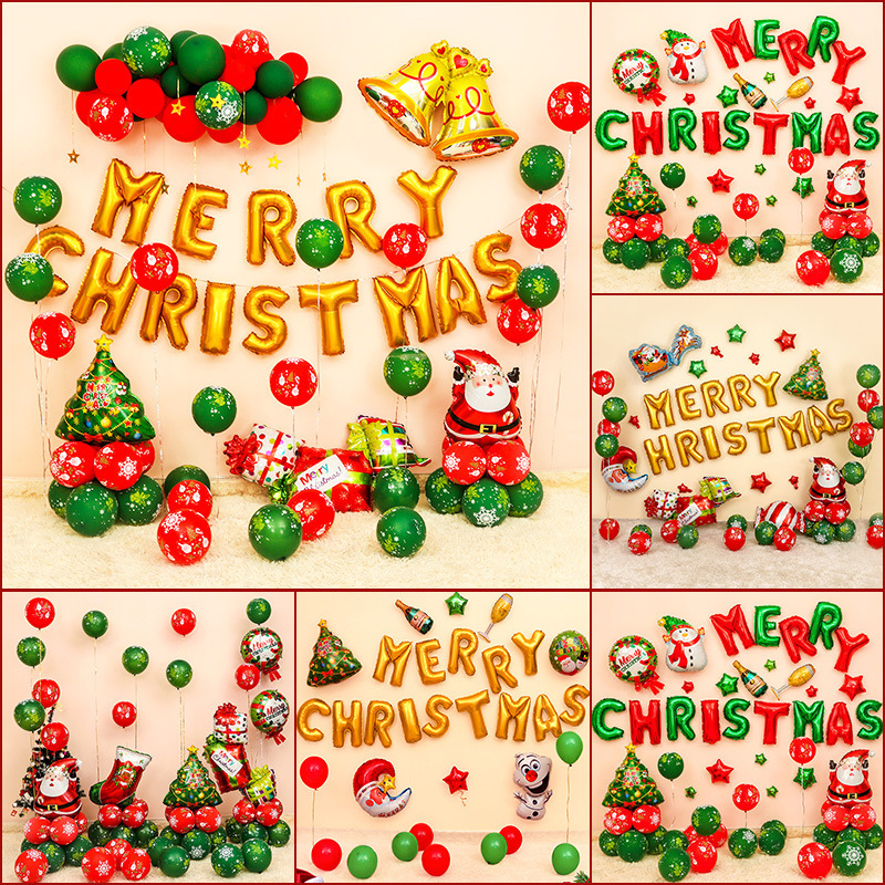 Set bong bóng trang trí Noel Giáng Sinh MERRY CHRISTMAS, Bóng Cây thông Người Tuyết Ông Già Noel 4D