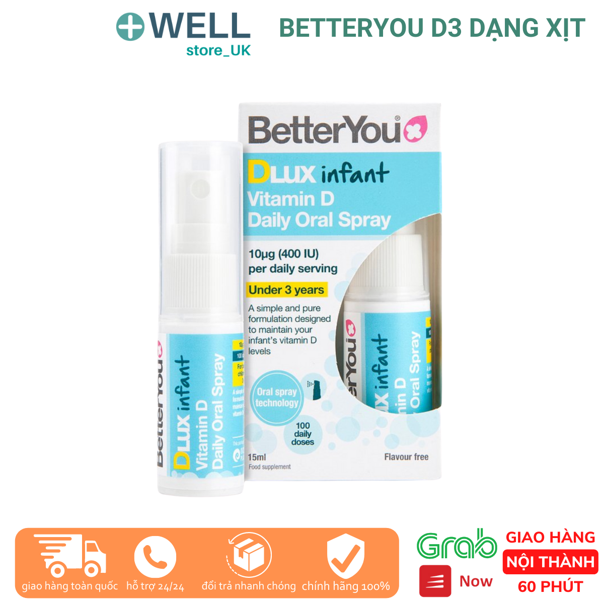 D3 dạng xịt tiện lợi cho bé từ sơ sinh của hãng Better You