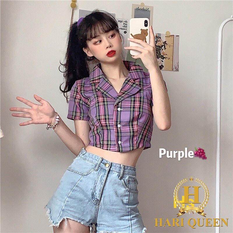 Áo kẻ cổ véc croptop HSU0620