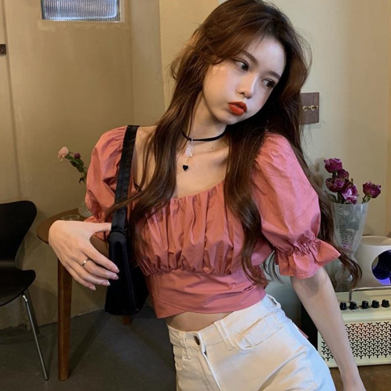 Áo kiểu nữ croptop thắt nơ lưng siêu cute - TT5