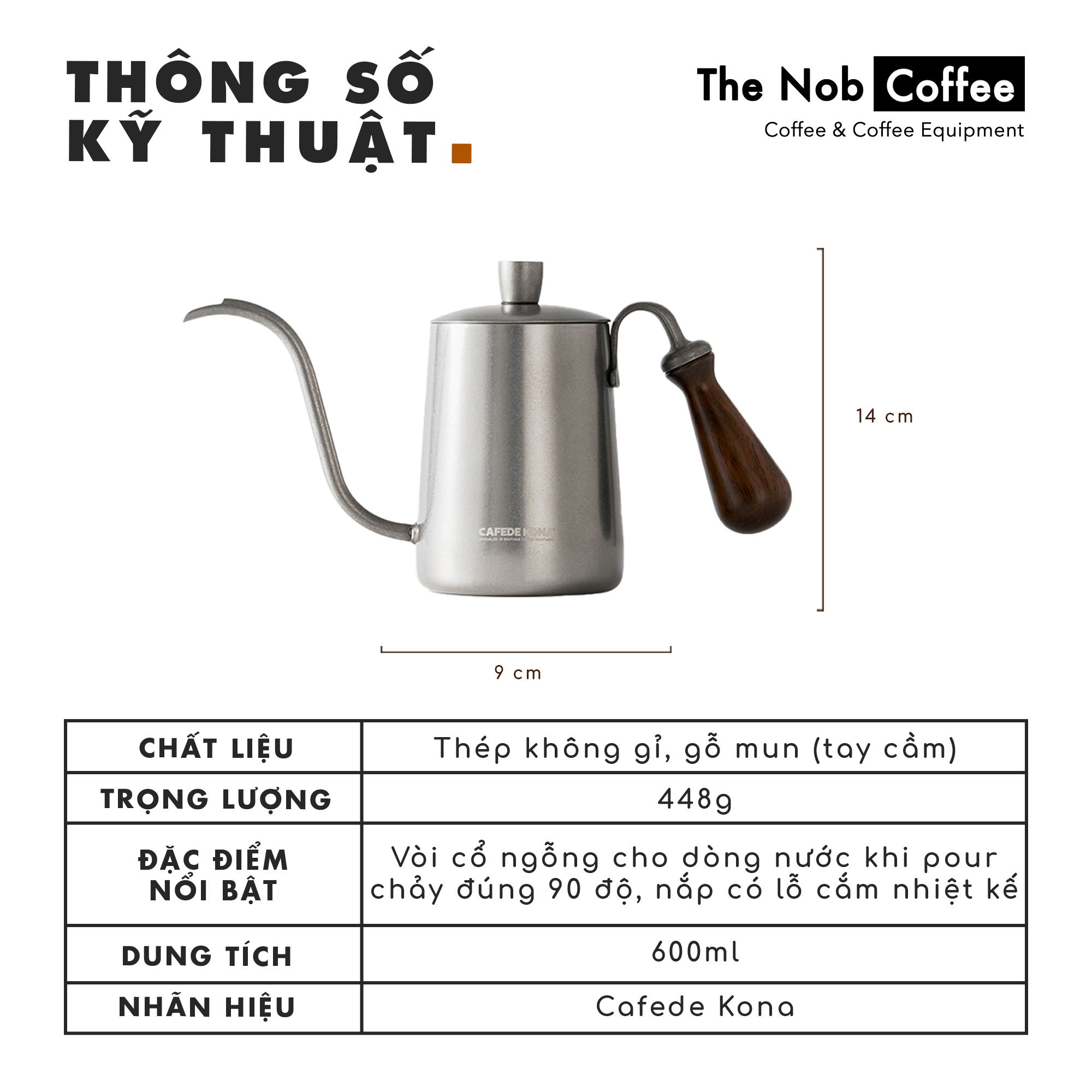 Ấm rót drip pha cà phê Pour over Cafede Kona 600ml