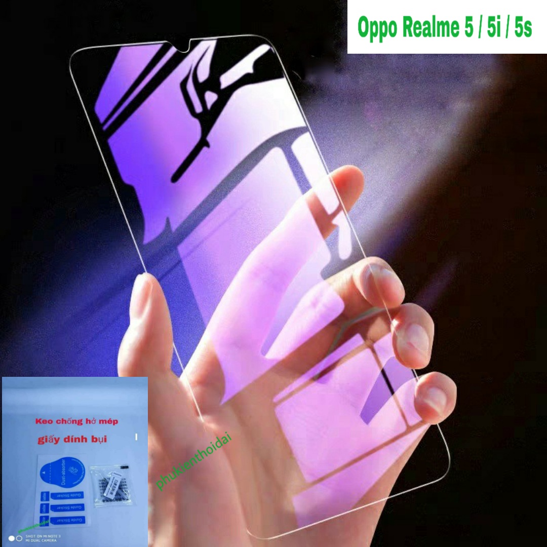 Kính cường lực Oppo Realme 5 / 5i / 5s dùng chung tím chống tia UV hại mắt 9H / 2.5D ( tặng keo mép )