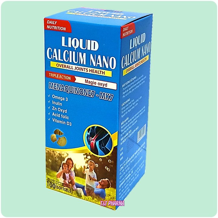 [Hộp 100 viên] Viên Uống  Liquid Calcium Nano Mk7 Giúp Bổ Sung Canxi, Vitamin K2, D3 Và Khoáng Chất Cần Thiết Cho Cơ Thể Hỗ Trợ Phát Triển Chiều Cao Ở Trẻ, Ngừa Loãng Xương Ở Người Già