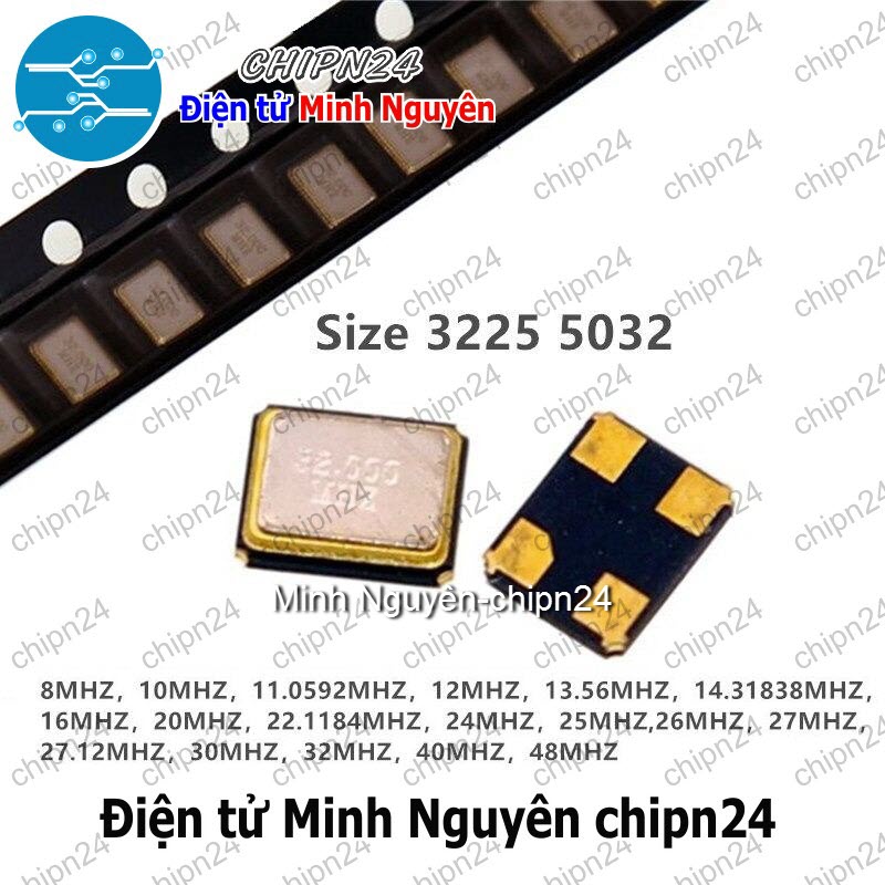 [3 cái] (K355) Thạch anh Dán 3225 (4 chân 3.2x2.5mm) (8M 10M 12M 16M 20M 24M 26M 30M 32M 40M 48M 50M 54M) - [Chọn Loại] - HHH.00349