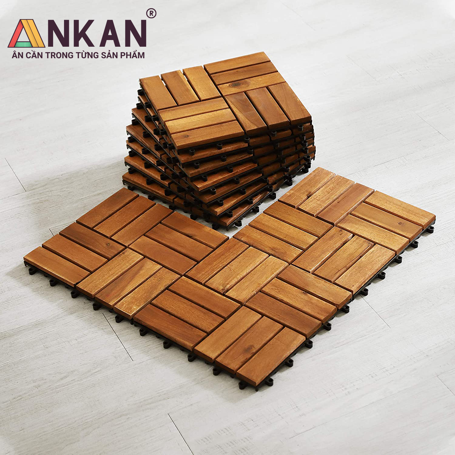 1 Vỉ Gỗ Lót Sàn Ban Công - Thương Hiệu ANKAN - Sàn Gỗ Tự Nhiên Ngoài 12 Nan - Ván Sàn Gỗ Tự Nhiên - Sàn Gỗ Ban Công - Sàn Gỗ Tự Lắp Đặt - Sàn Gỗ Tự Nhiên - Vỉ Gỗ Lót Ban Công - Hàng Chính Hãng