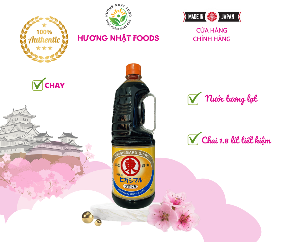 [CHUẨN NHẬT 100%] Nước tương lạt HIGASHIMARU SHOYU Nhật Bản  1.8L