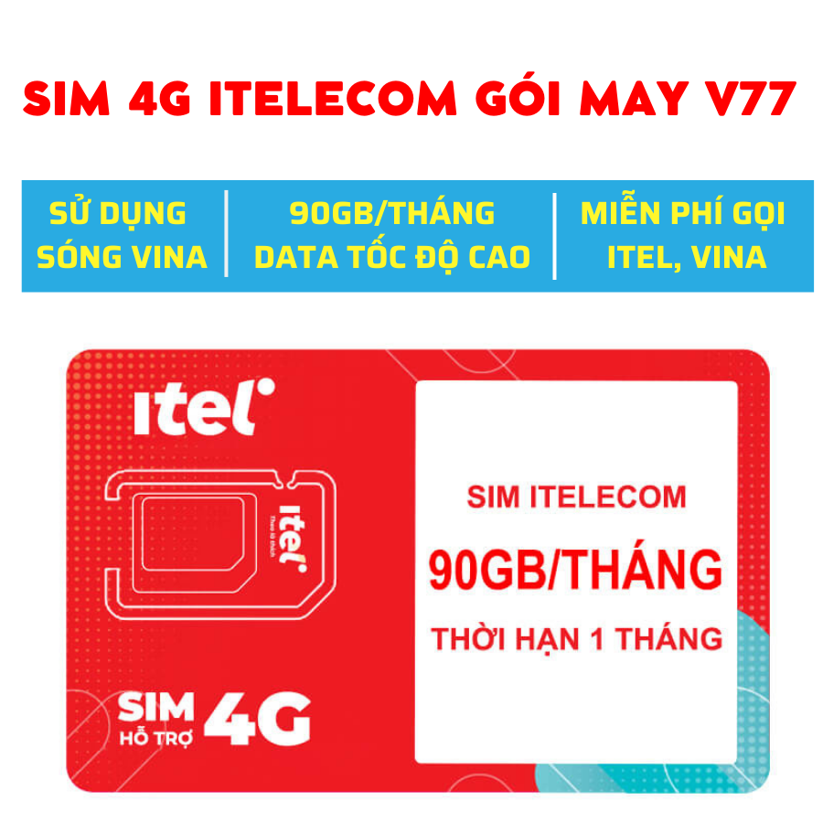 Sim 4g may v77 itelecom , gọi miễn phí vinaphone , free 60 sms , 4gb 1 ngày freeship - chưa kích hoạt