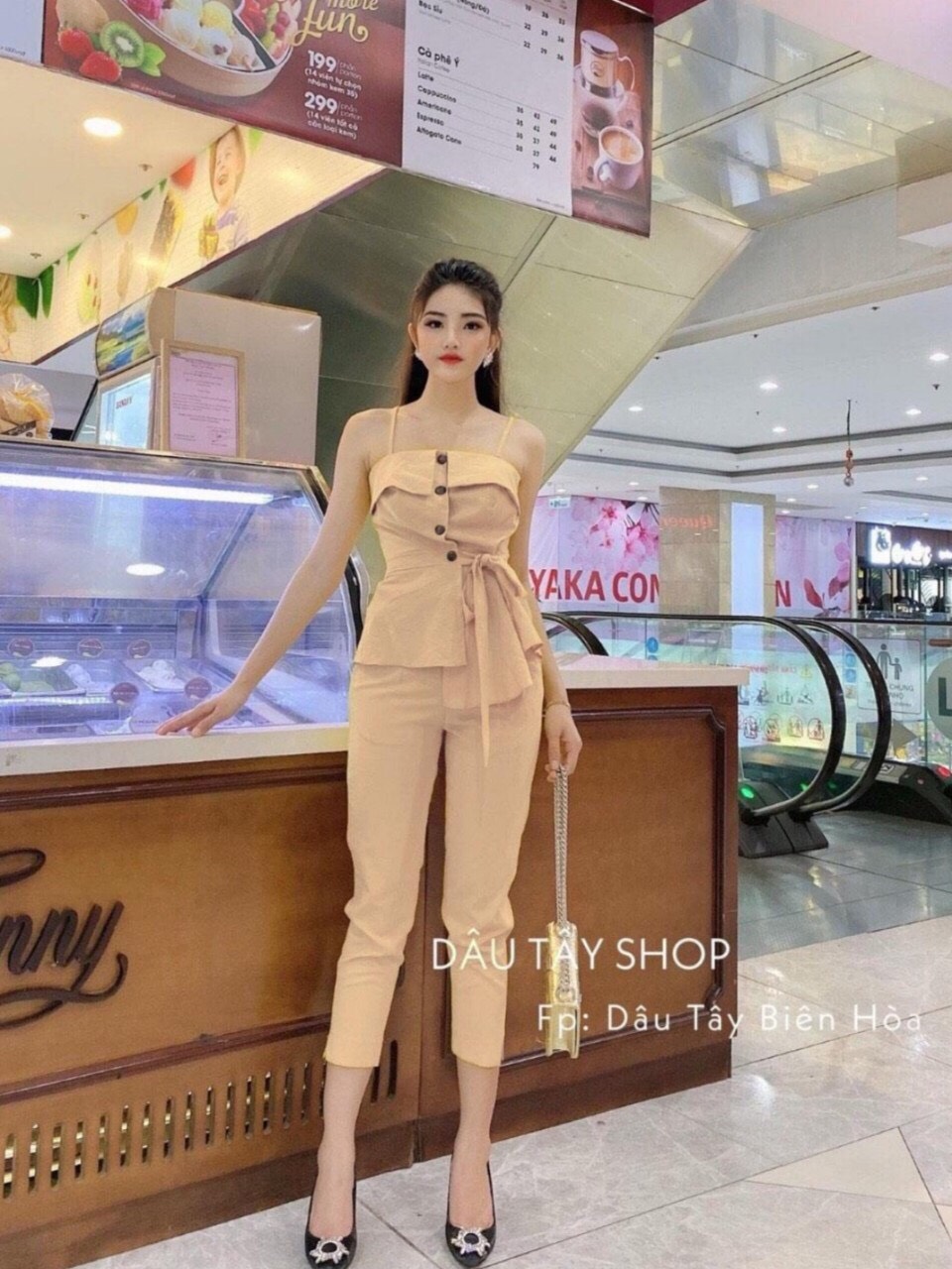 Sét bộ nữ quần dài áo cột nơ cài nút