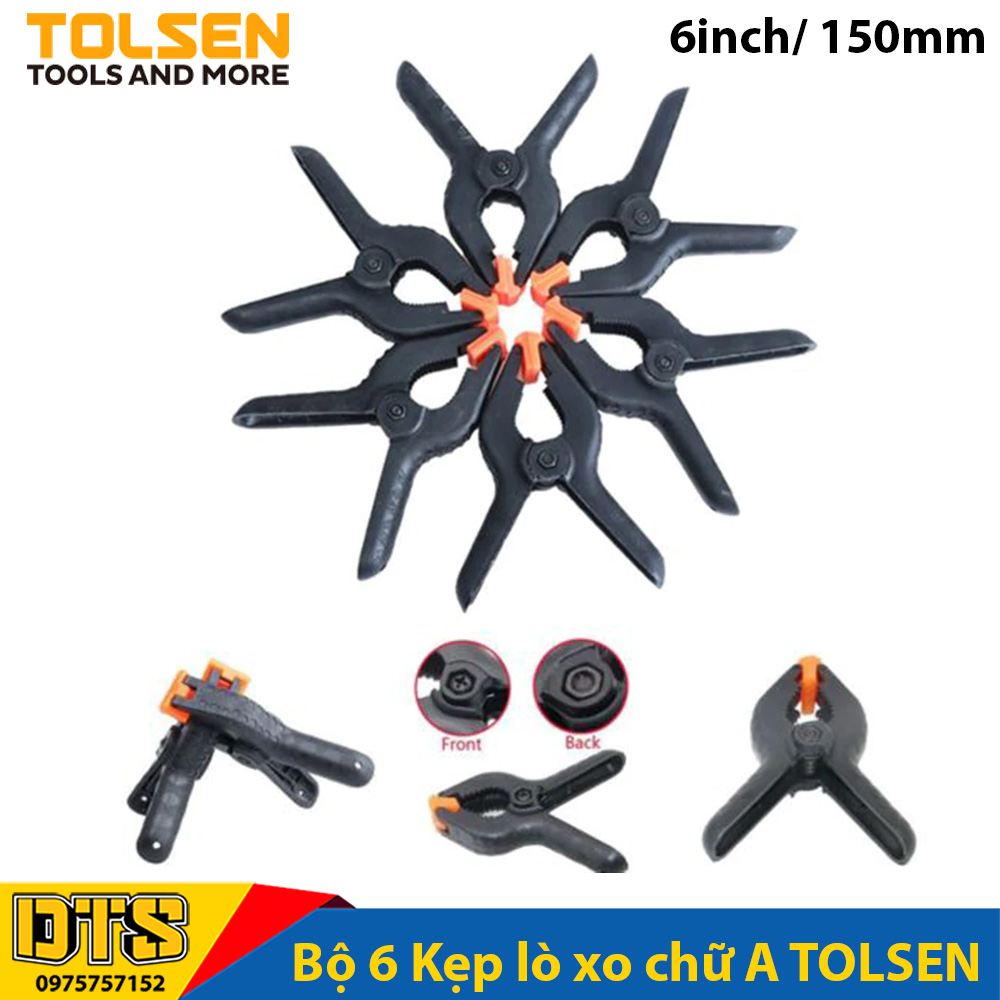 Bộ 6 Kẹp lò xo kẹp gỗ, kẹp gỗ chữ A TOLSEN 6inch -  150mm, cơ khí thông minh - Tiêu chuẩn xuất khẩu Châu Âu