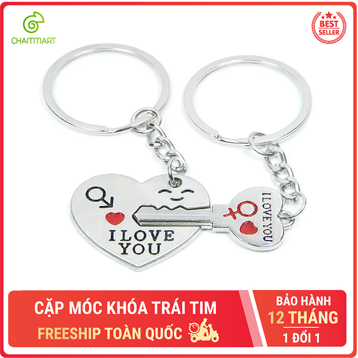 Cặp móc khóa trái tim và chìa khóa dành cho các cặp đôi cực dễ thương