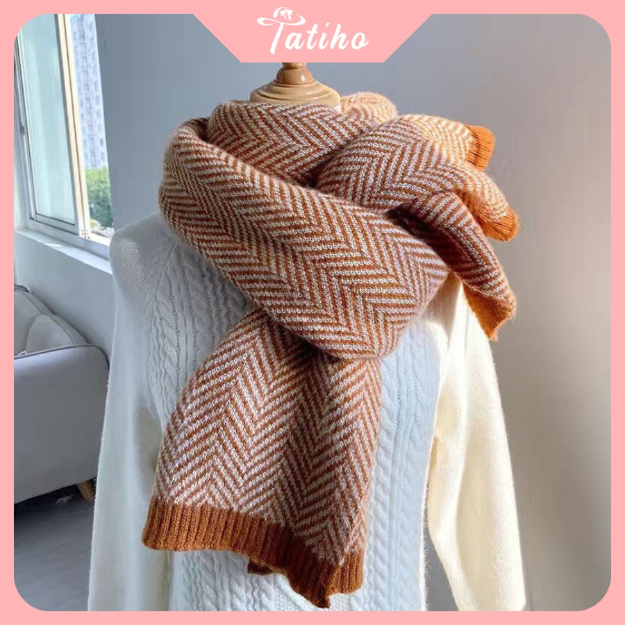 Khăn choàng cổ len cao cấp họa tiết sọc thời trang thu đông - tatiho - mã kln16