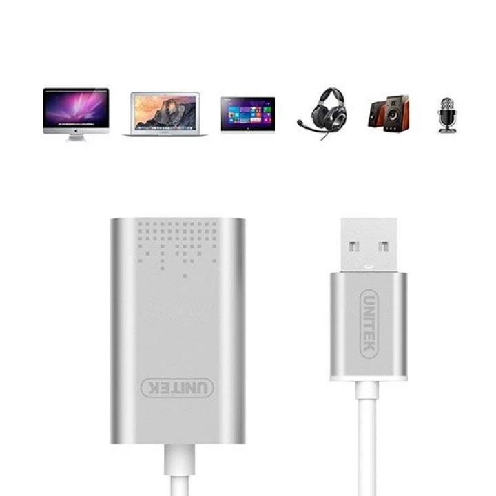 USB 2.0 Sound Unitek Y - 247 ra 2 cổng jack 3.5mm audio và mic (Trắng)