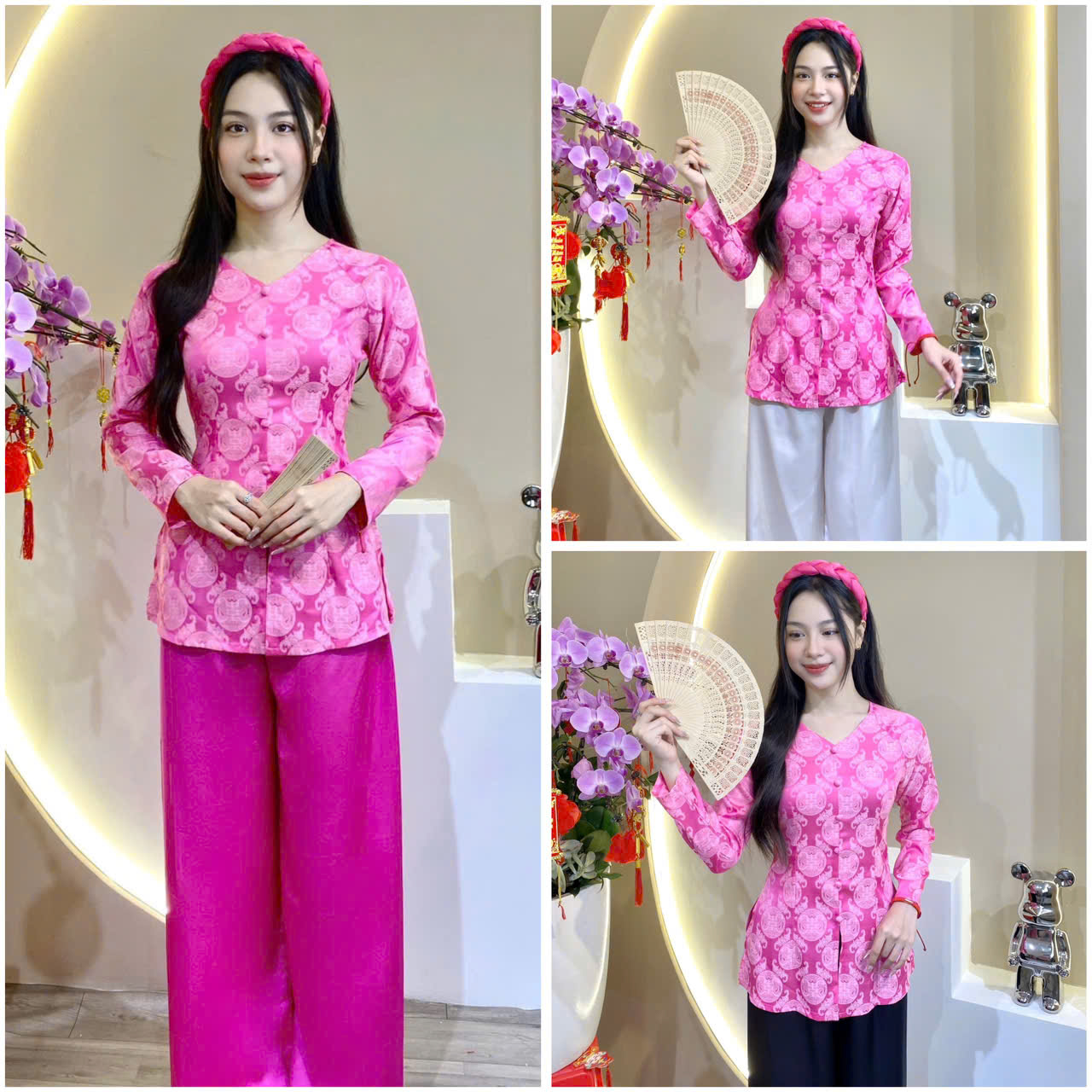 ÁO BÀ BA CÁCH TÂN LỤA GẤM DÂY KÉO