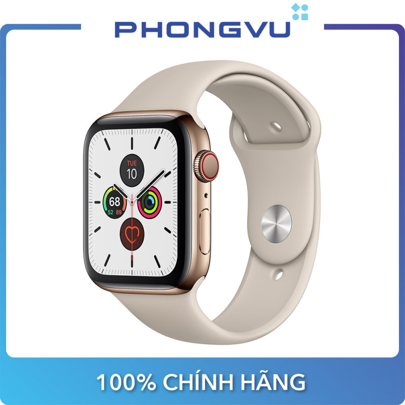 Đồng hồ thông minh/Apple Watch Series 5 GPS + Cellular, Gold Stainless Steel Case with Sport Band - Bảo hành 12 tháng