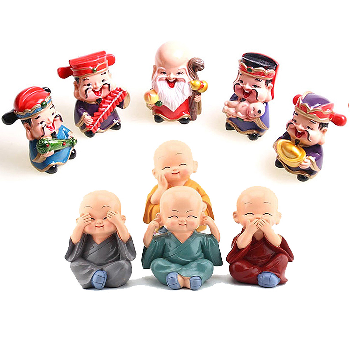 [HCM]Combo 2 bộ tượng: 5 Thần tài lọc + 4 chú tiểu tứ không Bình an