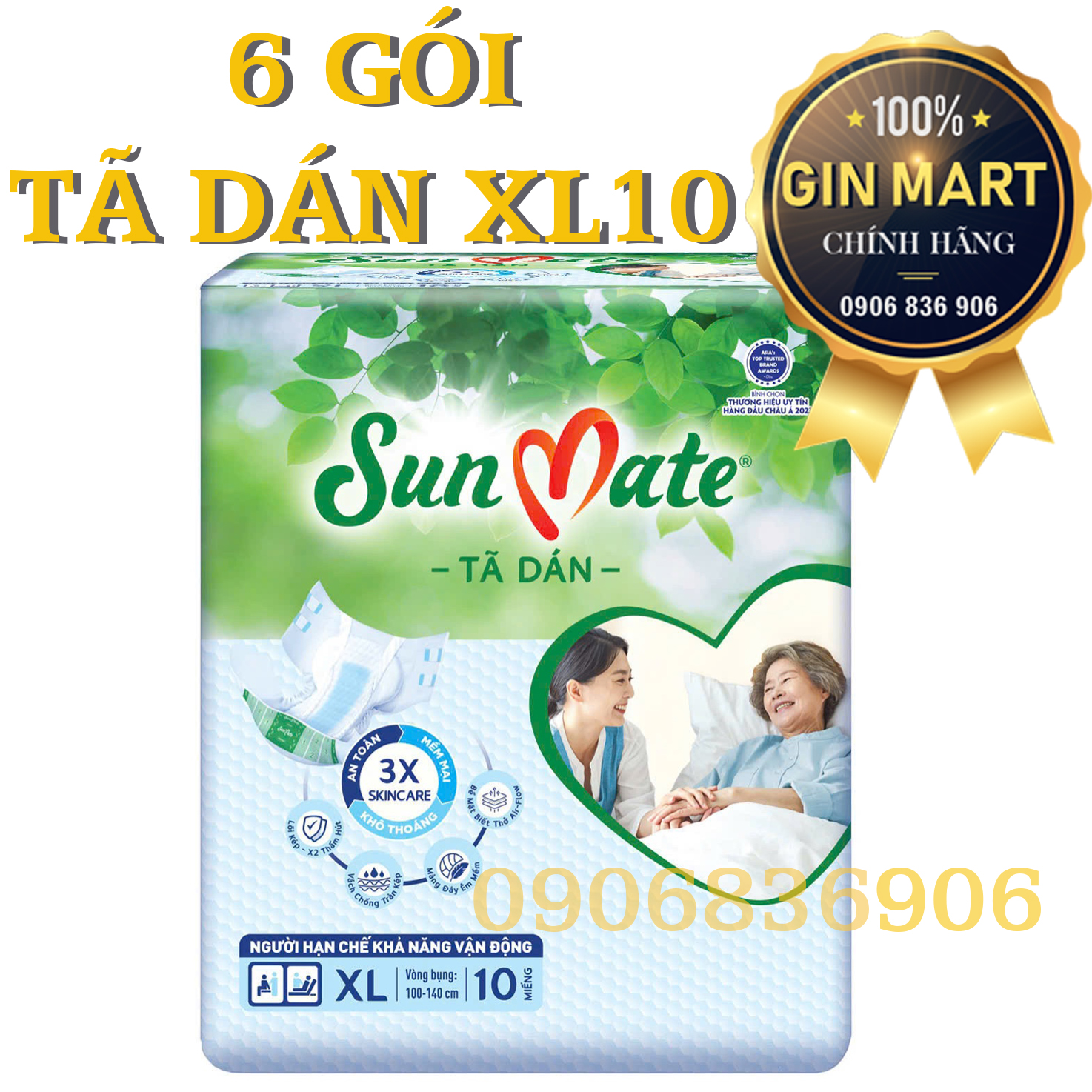 Combo 6 Gói Tã Dán SUNMATE Size M10 - M/L10 - XL10 - M/L18