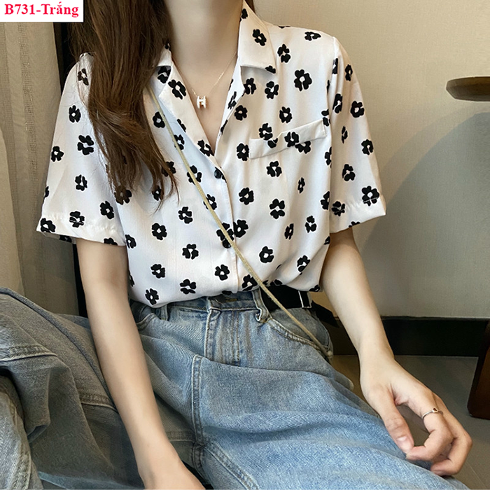 B731- Áo sơ mi hoa cổ vest