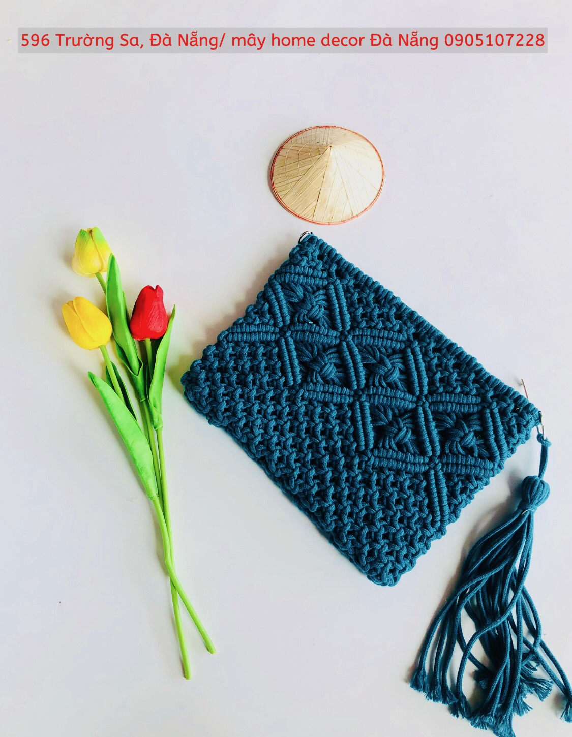 Ví Cầm Tay Nữ Hàng Handmade Đan Tay Tỉ Mỉ, Ví len macrame cầm tay size L siêu xinh quý phái sang trọng  - Macrame clutch