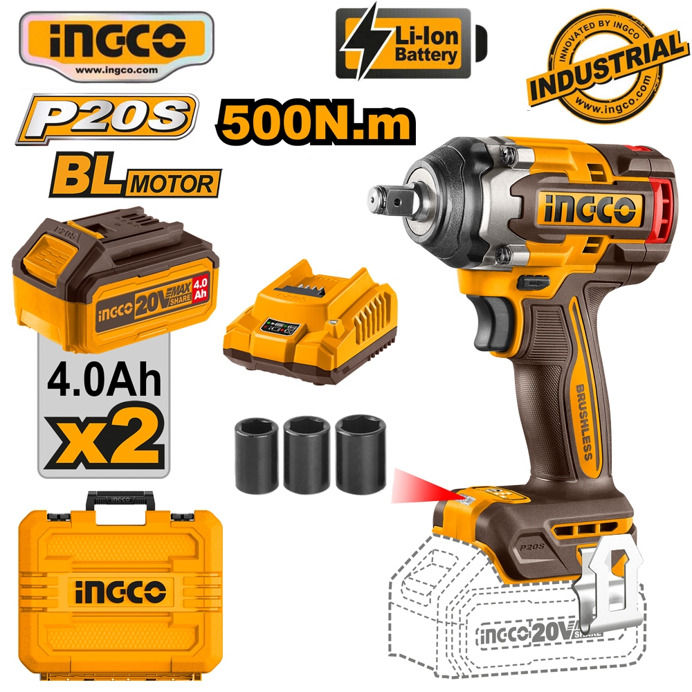 Ingco 20V ciwli2050 brushless battery operated bolt remover, 500Nm