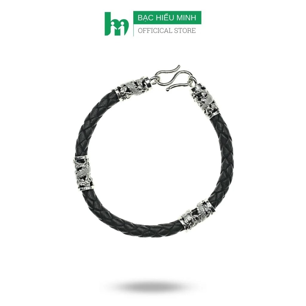 Vòng tay lắc tay nam da thật bọc bạc ta hình rồng bạc hiểu minh ltn034