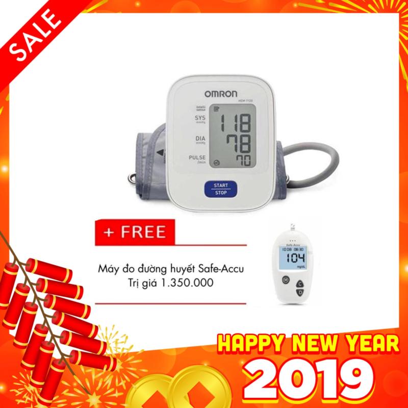 Máy đo huyết áp bắp tay Omron Hem 7120 ( Trắng ) + Tặng Máy đo đường huyết Safe-Accu nhập khẩu