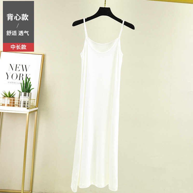 K&wm váy hai dây modal váy liền mặc trong váy mặc trong màu đen trắng váy dài cỡ lớn rộng rãi váy lót trong mẫu mỏng